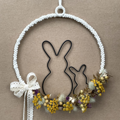 Andělský macrame věneček ze sušených květin-zajíci