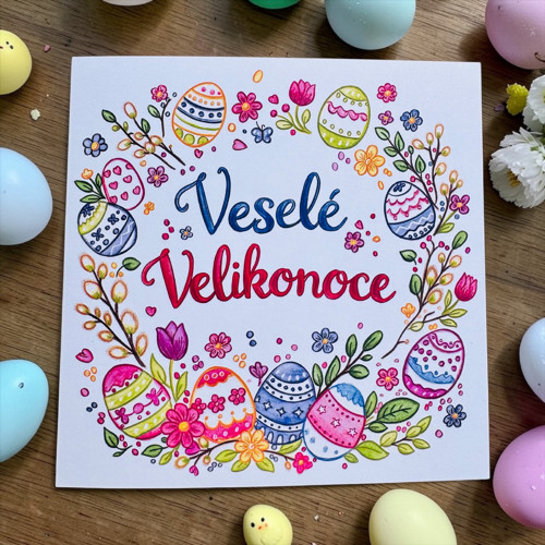 Přáníčko k Velikonocům - věneček