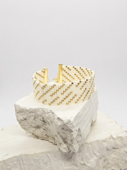 Široký tkaný náramek Ivory & Gold