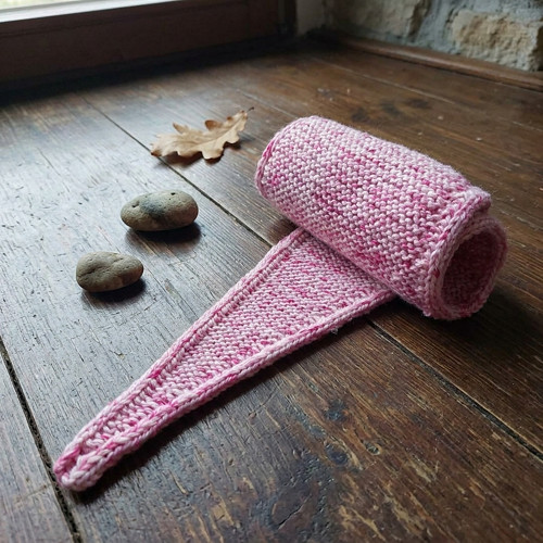 Růžový, vlněný, ručně pletený scarf 110 cm
