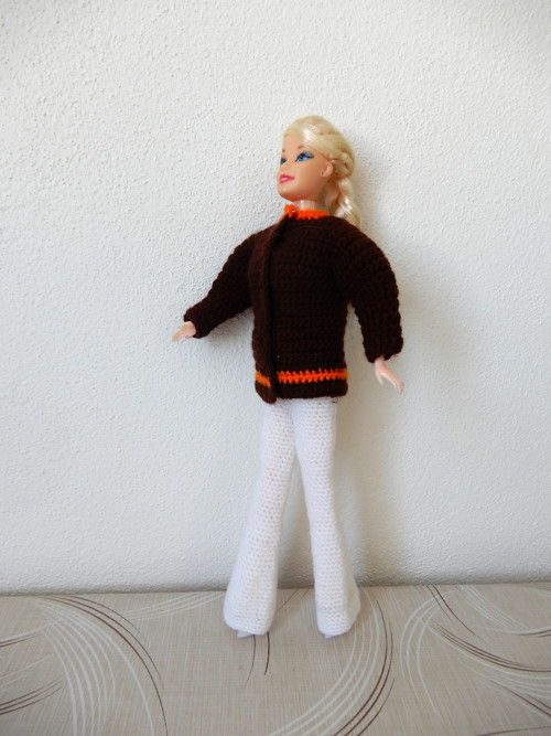 Jarní komplet pro Barbie - hnědo-bílo-oranžový