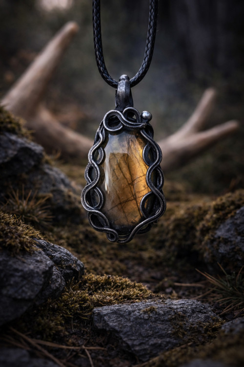 Podivný amulet s labradoritem přívěsek Zlatý úsvit