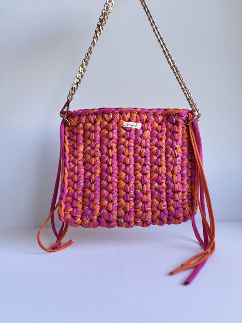 Crossbody háčkované psaníčko – růžovooranžová