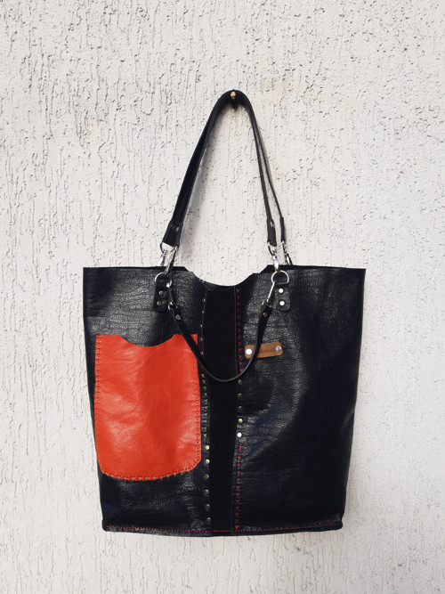 Černá kožená boho shopper kabelka