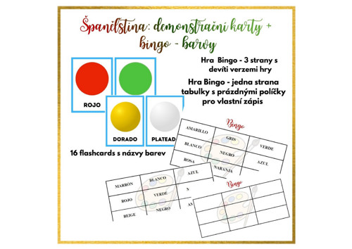 Španělština: demonstrační karty + Bingo - barvy