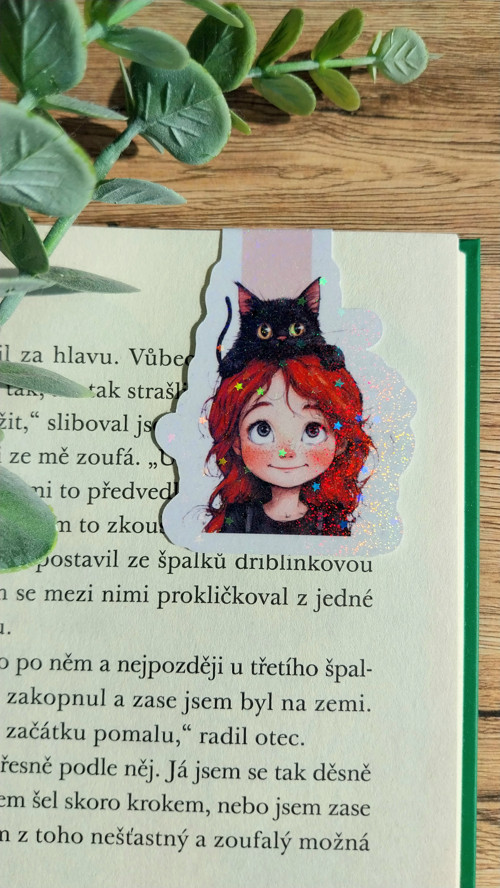 Magnetická záložka - Holka s kočkou 1
