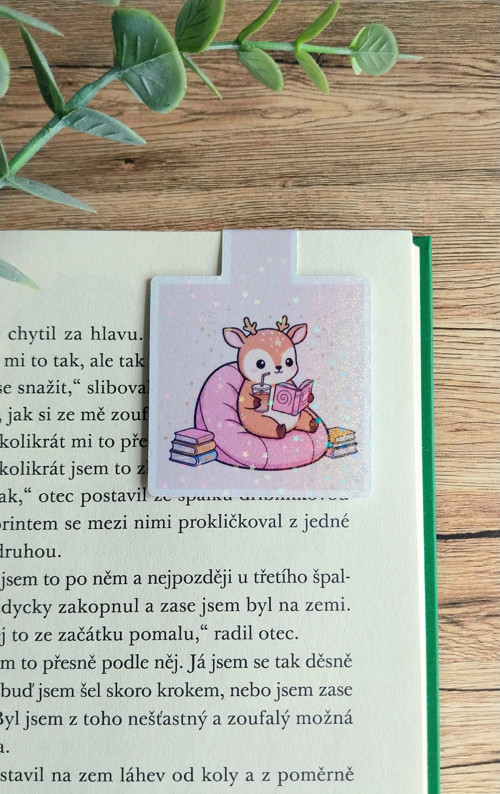 Papírová magnetická záložka - Srneček čte