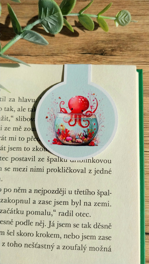 Papírová magnetická záložka - Veselá chobotnice
