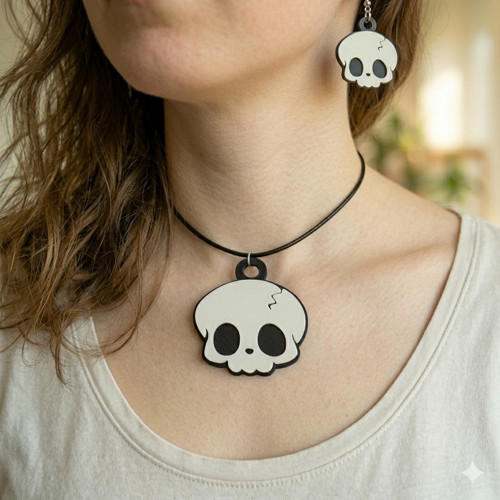 Stylová sada Skull: náušnice a náhrdelník — foto 1