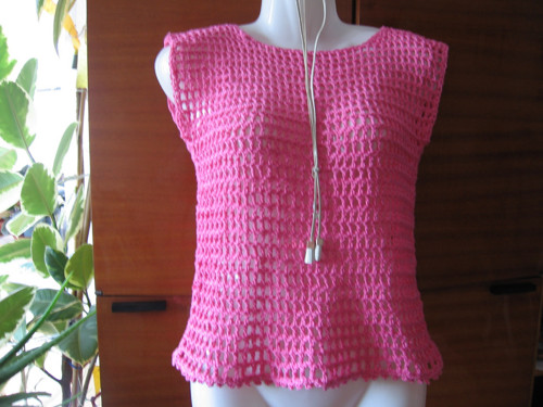 Háčkované tílko v modní růžové š.80-94cm