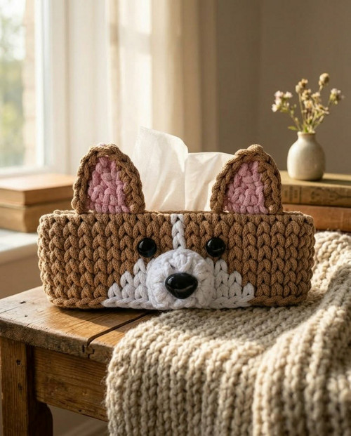 Obal na kapesníky háčkovaný Welsh Corgi