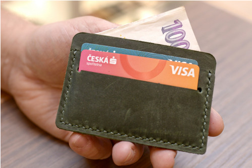 Card-holder Slim. Kůže "Crazy Horse" tm.zelená