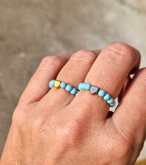 Přírodní výběrový larimar*zlaté srdce*ocel*prsten