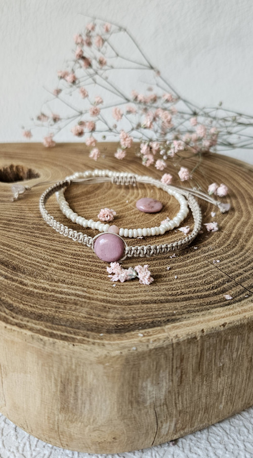 Macramé náramek s rodonitem - sada