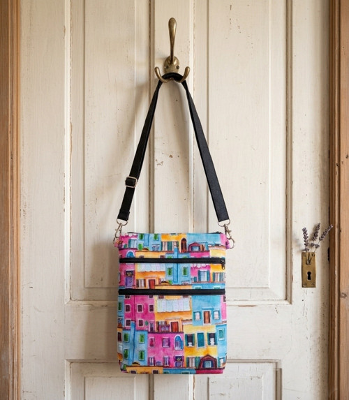 Nepromokavá crossbody kabelka Barevné domky