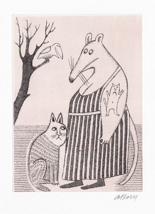 Kuriózní setkání - originální grafika Adolfa Borna