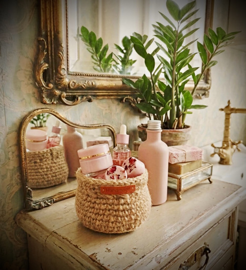 Háčkovaný jutový košíček-Boho organizér — foto 1