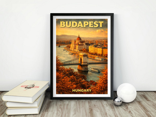 Budapešť - retro, starý, vintage plakát, tisk