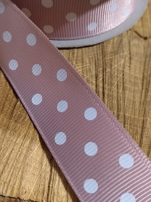 Rypsová stuha šíře 25 mm s puntíky starorůžová