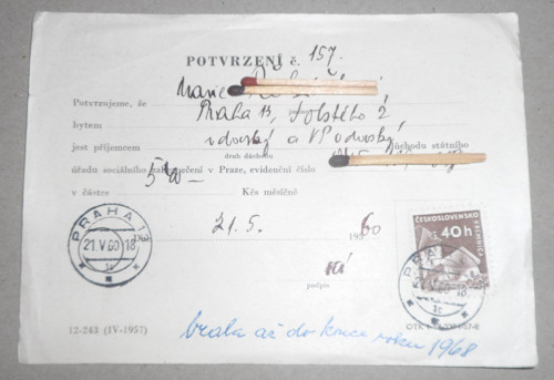 Tiskopis, formulář, POTVRZENÍ důchod, 1960