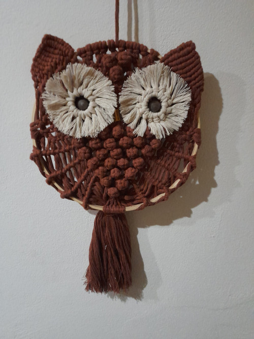 Macrame dekorace ručně drhaná sova