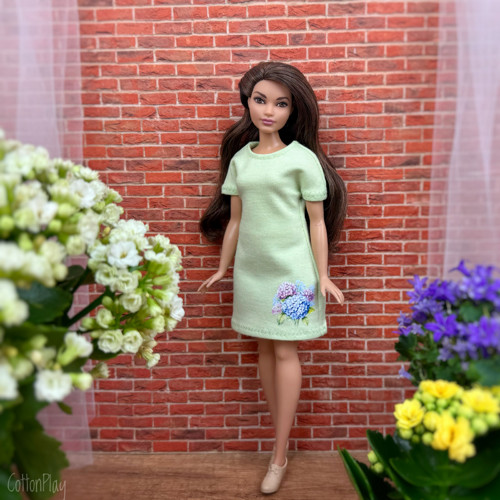 Šaty pro baculku Barbie (Curvy), Hortenzie
