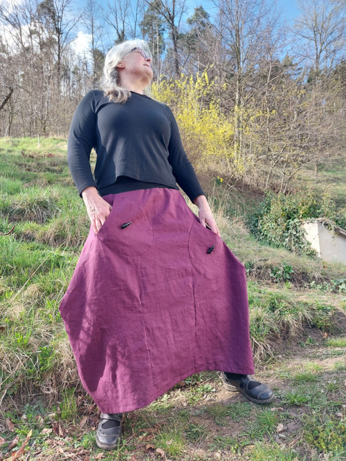 Lněná sukně dlouhá rohatá morušová