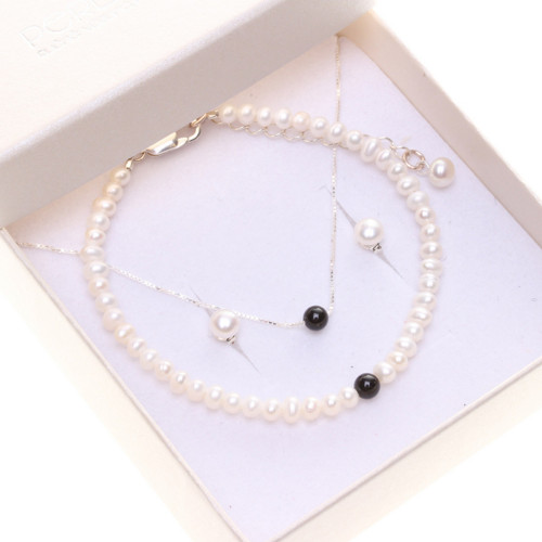 Perlový set Pearl & Onyx, s náhrdelníkem Ag 925
