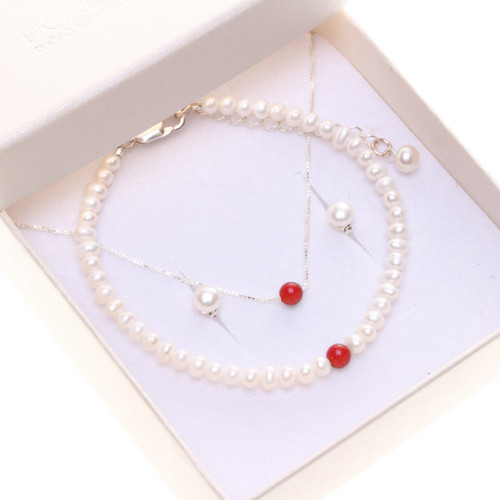 Perlový set Pearl & Coral, s náhrdelníkem Ag 925