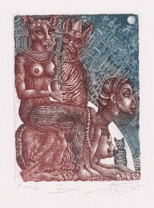 Hana Čápová – Bastet (lept – originál grafika)