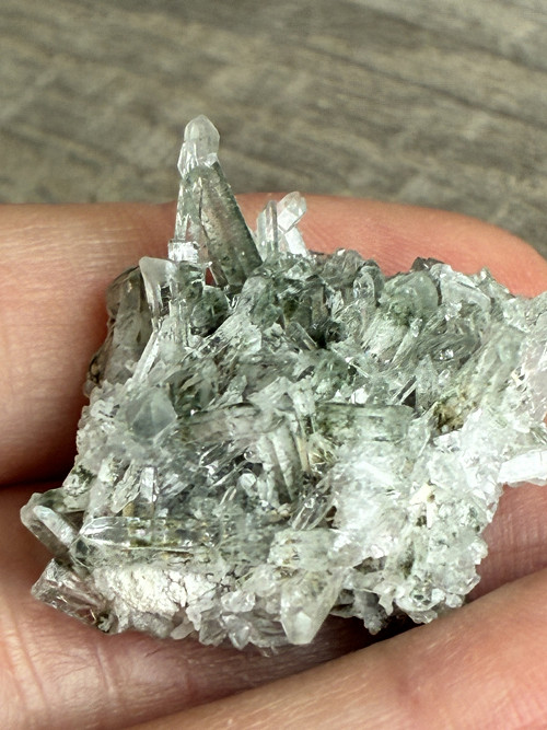 Křemen s chloritem,Garden Quartz” vitrína minerál
