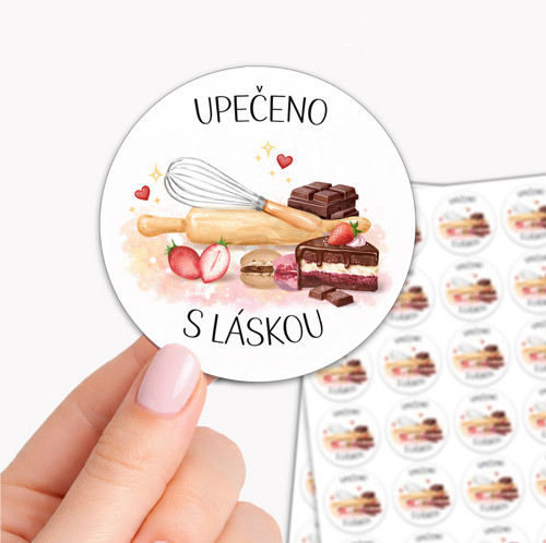 Samolepky Upečeno s láskou 3 cm / 4 cm