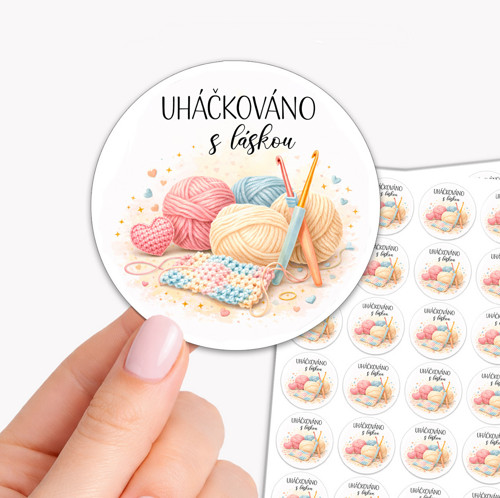 Samolepky Uháčkováno s láskou 3 cm / 4 cm