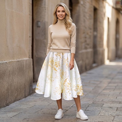 Kolová sukně AMELIA - Zlatá elegance