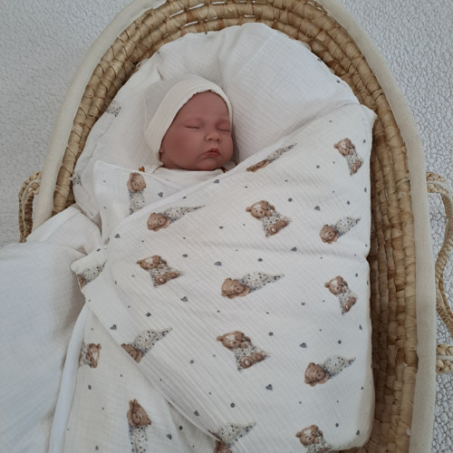Péřová zavinovačka mušelínová Medvídek s peřinkou