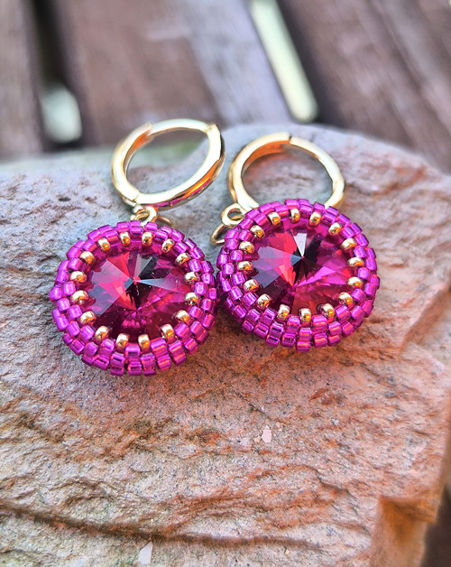 Luxusní náušnice se Swarovski kameny, fuchsiové