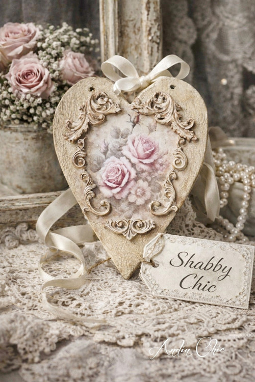 Romantické srdíčko s růžemi shabby chic — foto 1