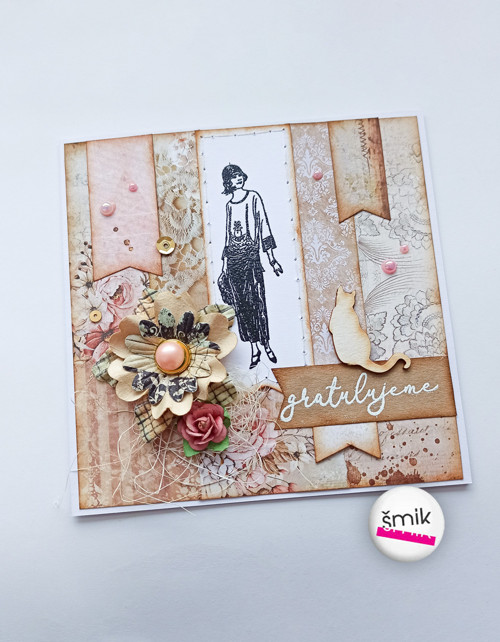 UNI přání s dámou a kočkou "Vintage Beauty"
