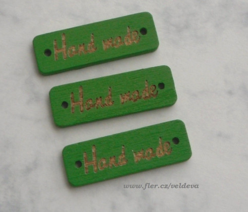 Štítek handmade dřevěný 3 ks zelený 10 x 30 mm
