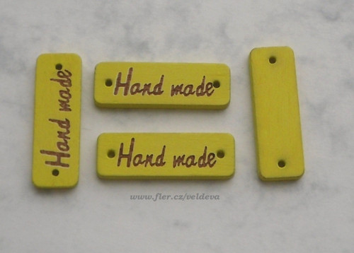Štítek handmade dřevěný 3 ks žlutý 10 x 30 mm