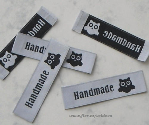 Štítek textilní handmade šedý 5 ks sovička — foto 1
