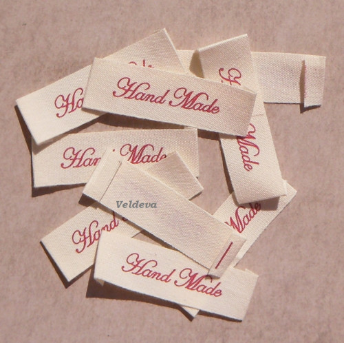 Štítek textilní slonová kost Hand made 5 ks