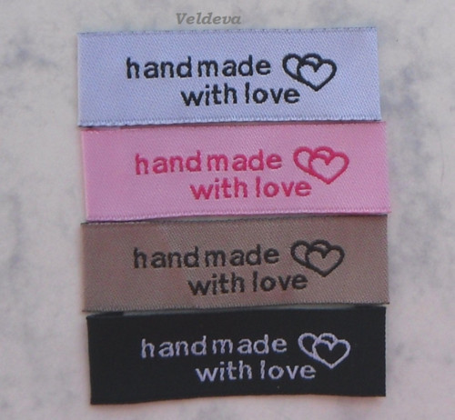 Štítek textilní černý Hand made with love 5 ks