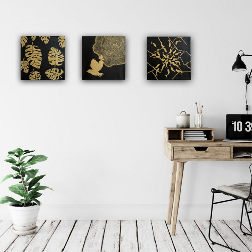 Set 3 minimalistických obrazů "Gold & Black"