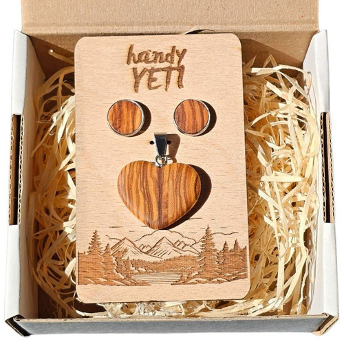Set z olivového dřeva – srdce a náušnice #3