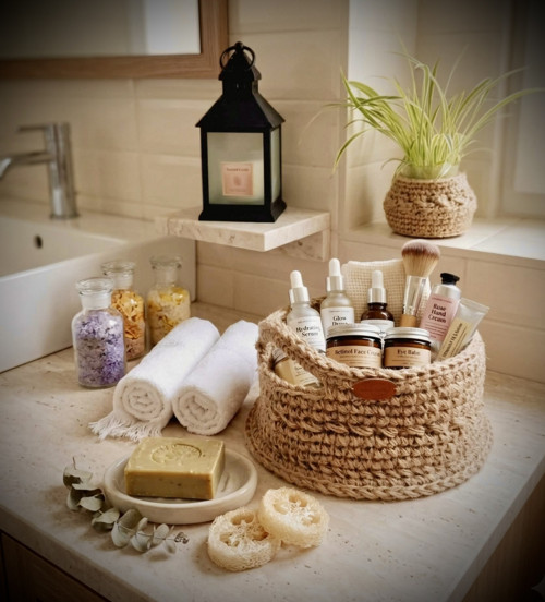 Háčkovaný jutový košíček -boho ošatka — foto 1