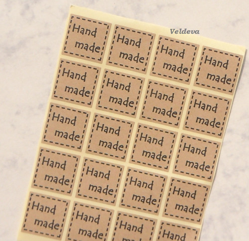 Samolepky hand made čtvercové 20 ks béžové