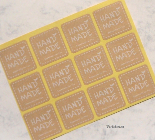 Samolepky hand made kulaté béžové 12 ks