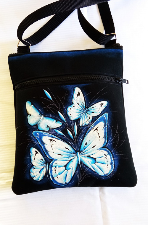 Crossbody s kapsou-MODŘÍ MOTÝLCI