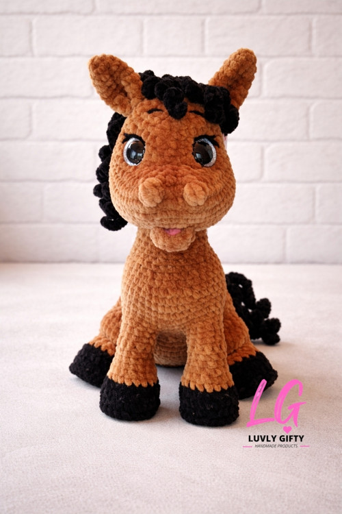 Háčkovaný plyšák kůň 32cm, hračka, dárek